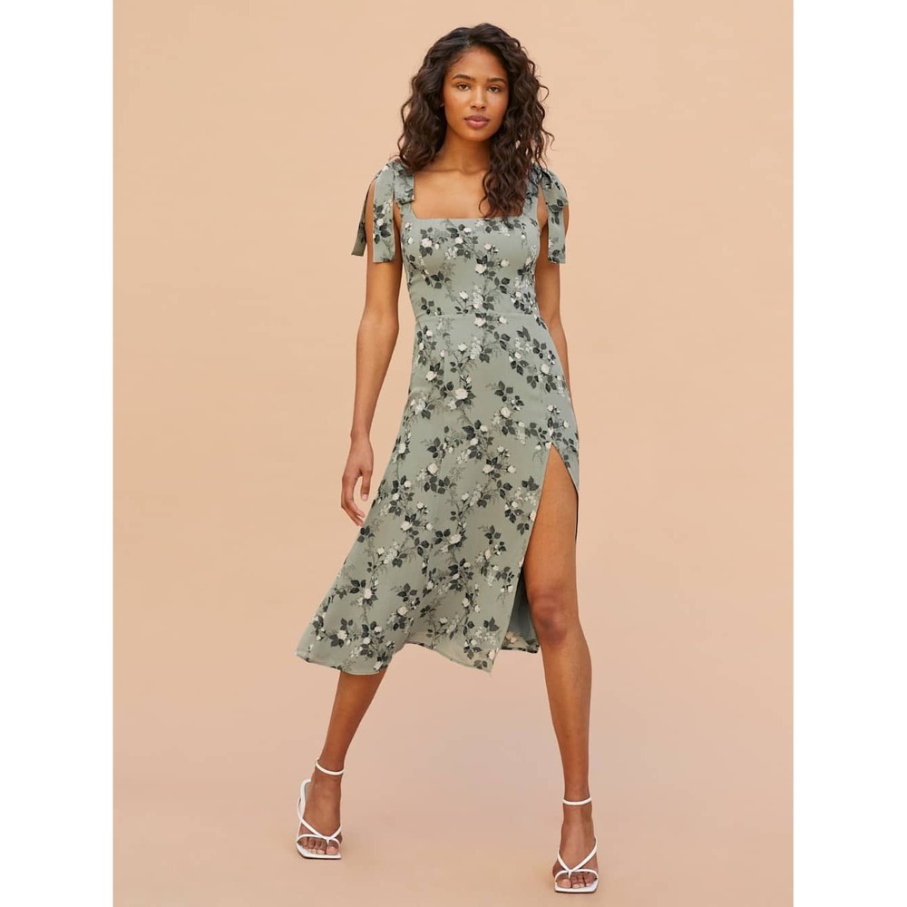 Reformation Twilight Verde Midi Dress Womens 2 Boho Side Floral Coquette Girl